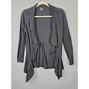 Colour Works Cardigan Sweater Womens S Black Silver Stud Long Open High Low
